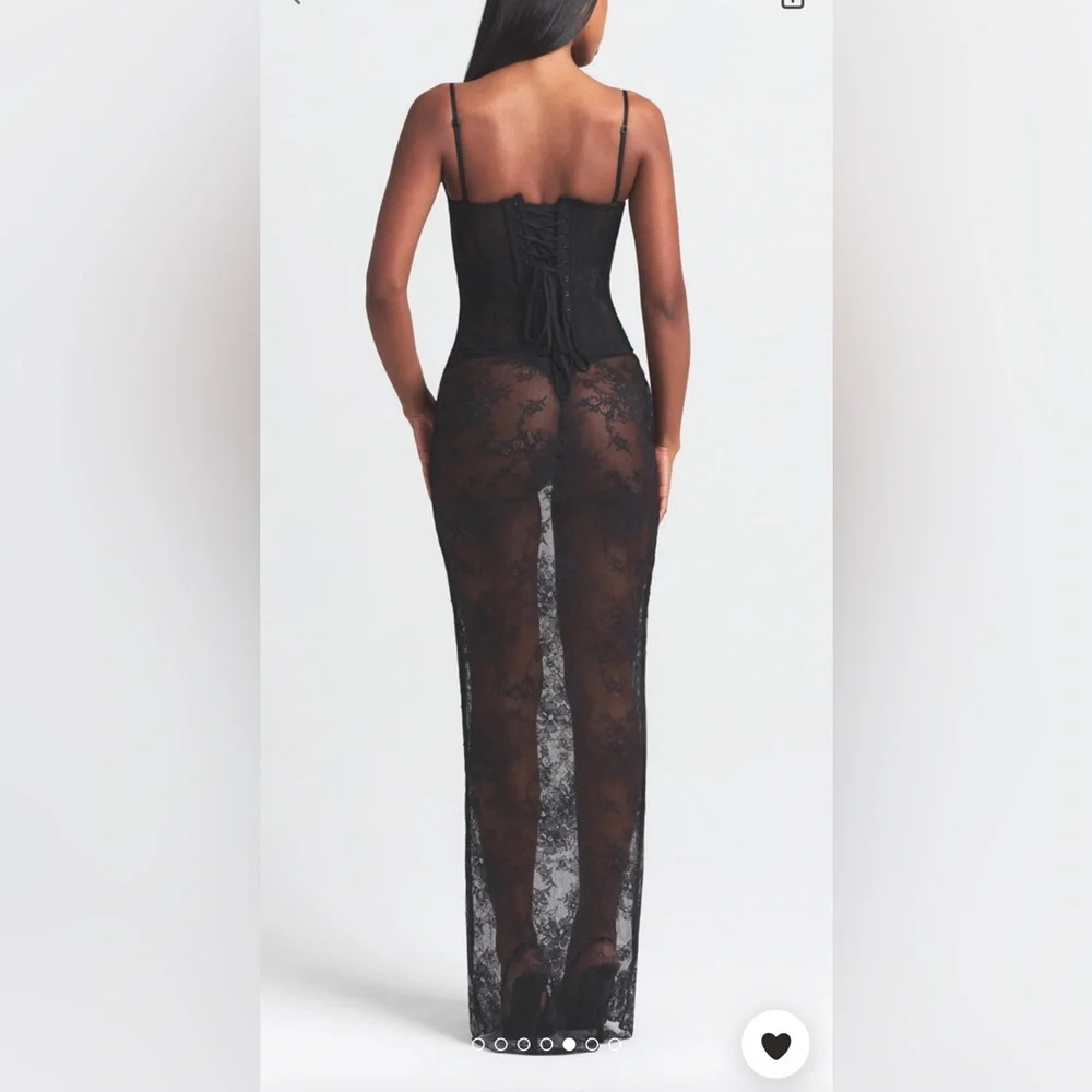 SKIMS ULTRA FINE LACE STRAPLESS CORSET LONG DRESS | ONYX NEW WITH TAGS - Picture 4 of 5